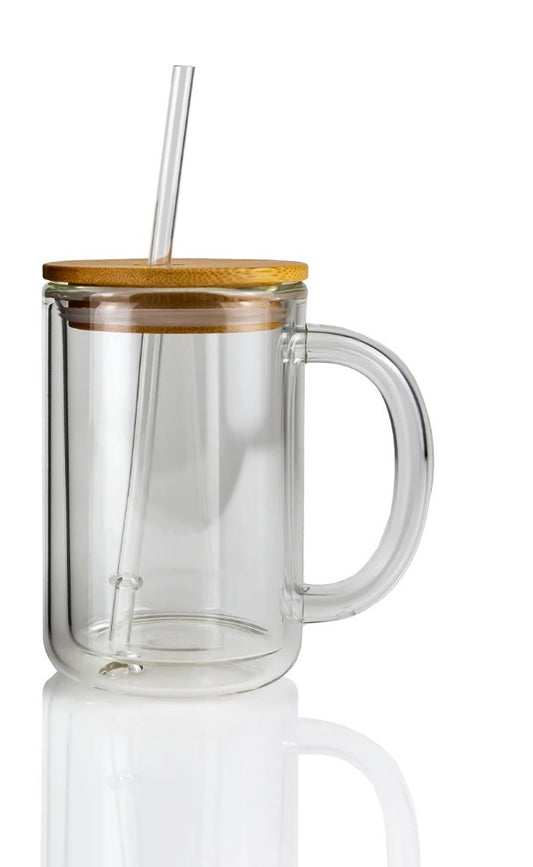 15oz  (Glass) mug w/snow globe handle !
