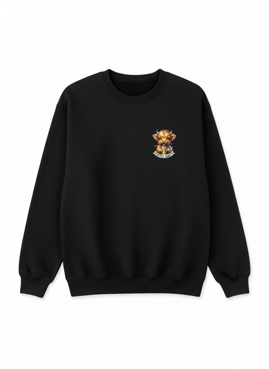 Coffee Addict Cow Crewneck – Black