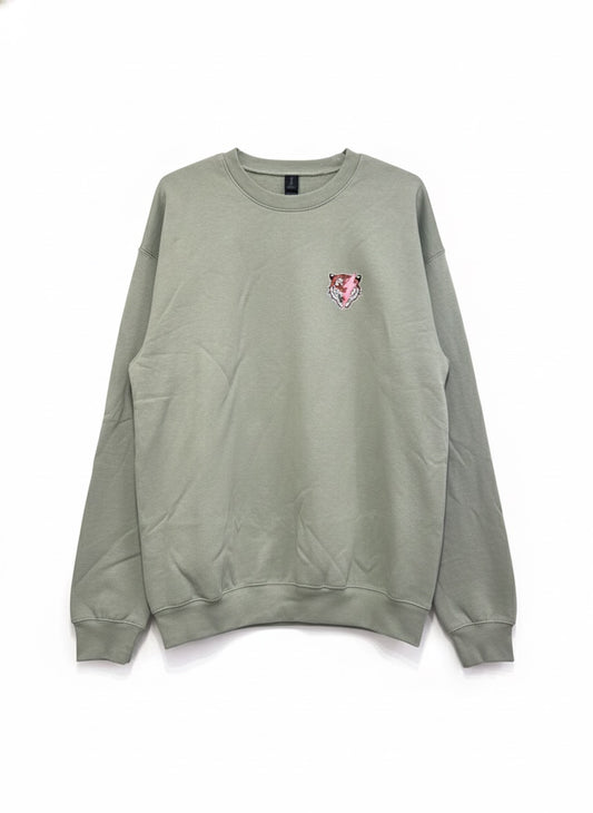 Wild Rose Tiger Crewneck Sweatshirt – Sage Green | Unisex Oversized Pullover